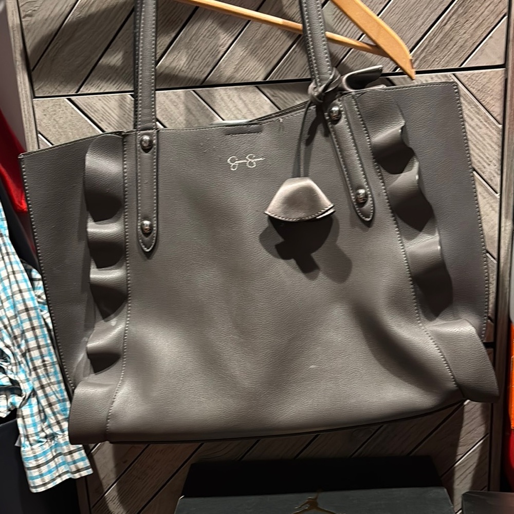 Jessica Simpson Charcoal Tote with Ruffle Accents